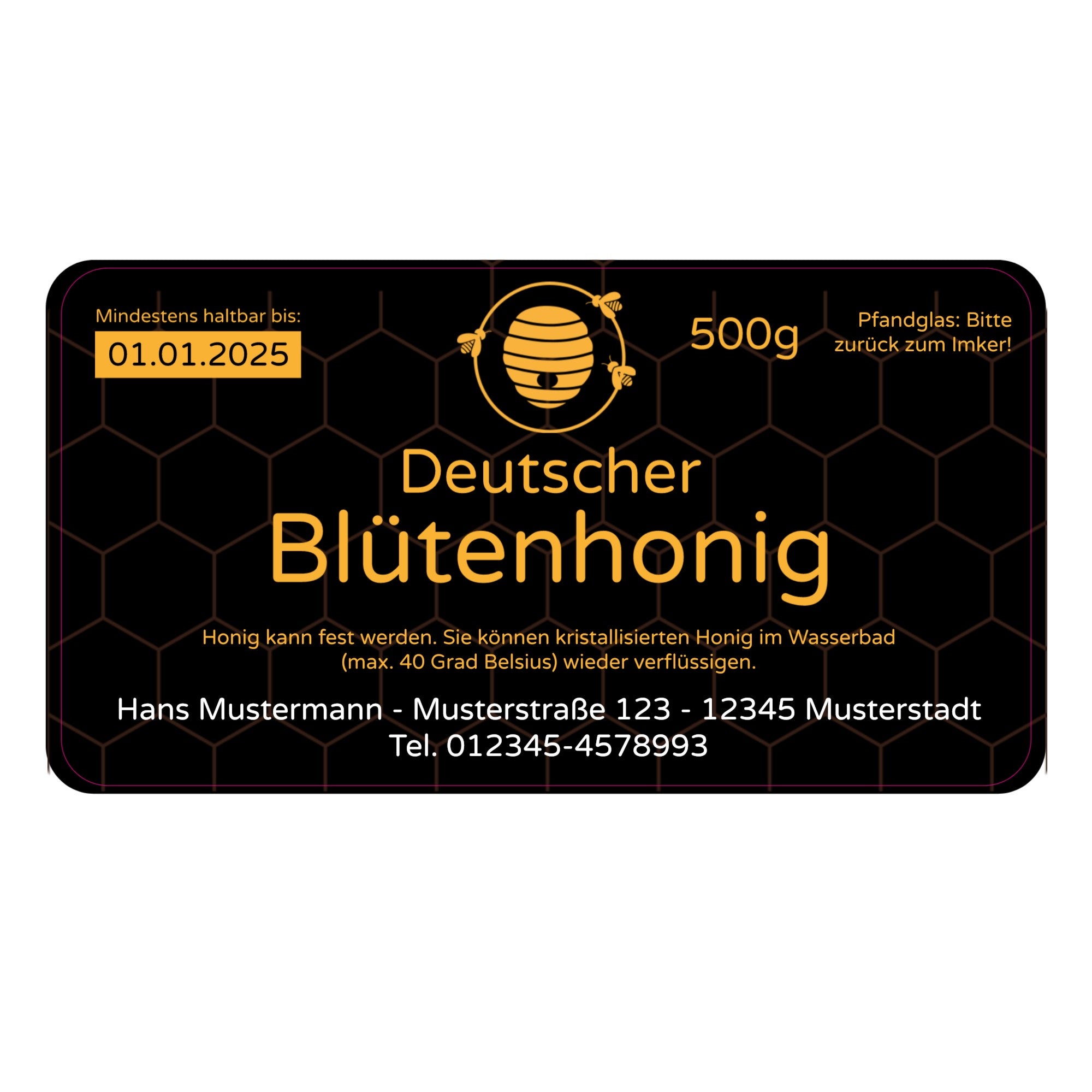 Personalisierte Honig Etiketten  (für 500g Glas) 120x65 mm 50 Stück